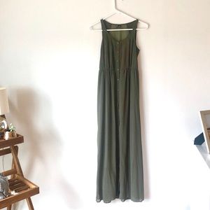 Flowy Olive Green Button Front Maxi Dress